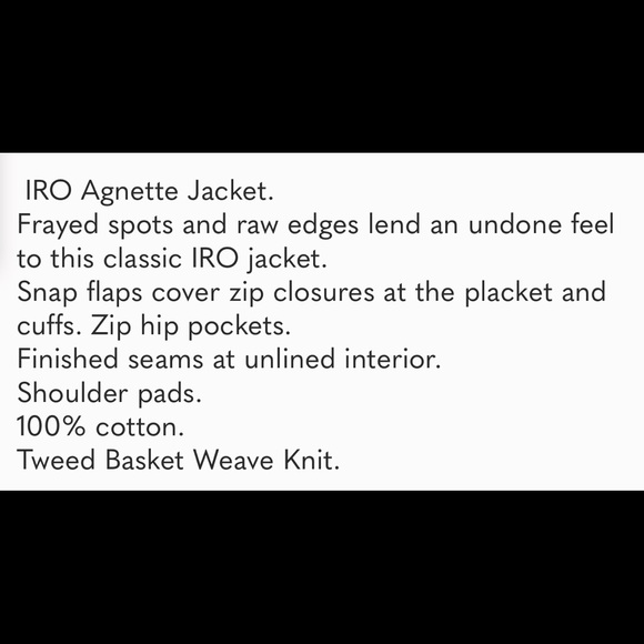 NWT (saks tag only)IRO JACKET SIZE 32 - Picture 9 of 9